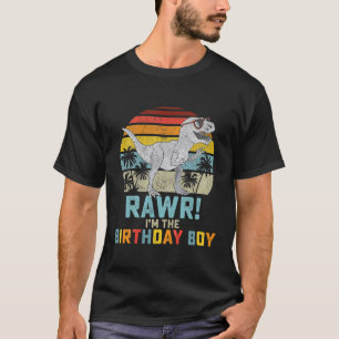 Camiseta Aniversário de criança Garoto Dino T Rex Dinossaur