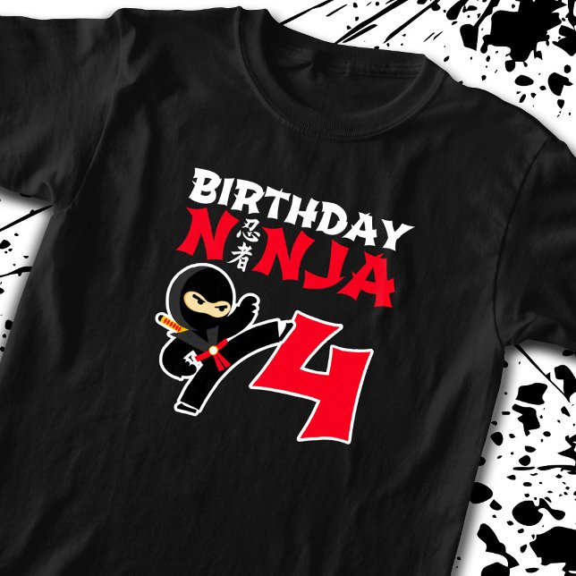 Camiseta Aniversário de criança Ninja - Tema de Partido com (Criador carregado)