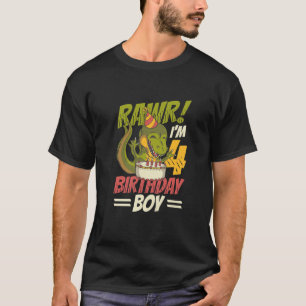 Camiseta Aniversário de criança Trex Dinossaur 4º Aniversár