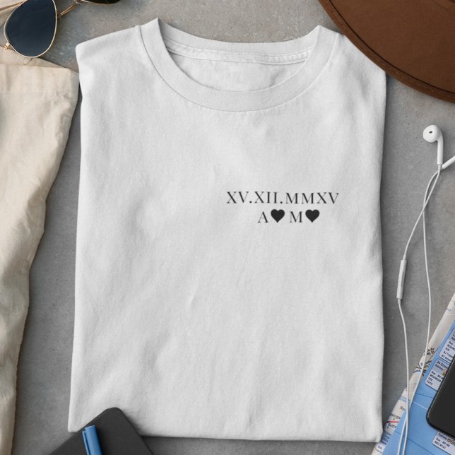 Camiseta Aniversário de Data Numérica Romana Personalizada (Criador carregado)