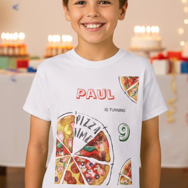 Camiseta Aniversário de festas de pizza de Watercolor (Criador carregado)