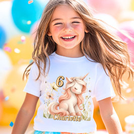 Camiseta Aniversário de flor selvagem pastel unicorn