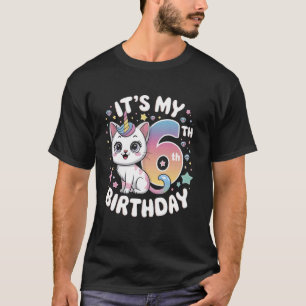 Camiseta Aniversário de Gato Unicórnio Mágico para Meninas 