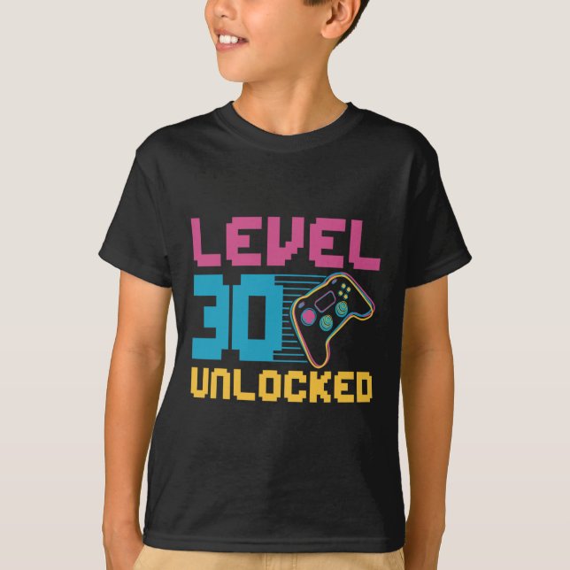 Camiseta Aniversário de jogos desbloqueados do nível 30 (Frente)