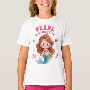 Camiseta Aniversário de Mermaid em Aquarela Fofa Debaixo do