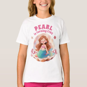 Camiseta Aniversário de Mermaid em Aquarela Fofa Debaixo do