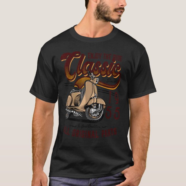 Camiseta Aniversário de motoPatinete Classic Moped Rider 19 (Frente)