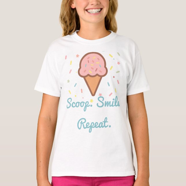 Camiseta Aniversário de Sorvete das raparigas. Sorria. Repi (Frente)