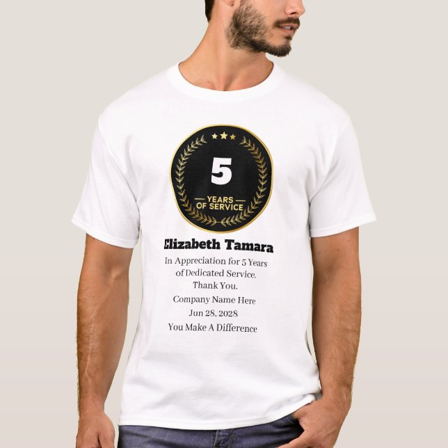 Camiseta Aniversário de trabalho de 5 anos | Apreciação dos (Frente)