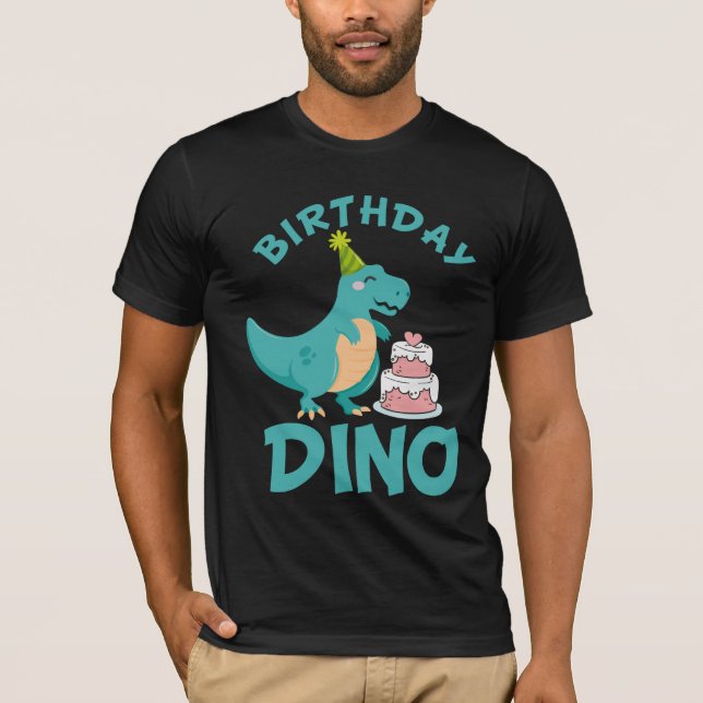 Camiseta Aniversário Dino - Surpresa do Bolo Dinossauro Bon (Frente)
