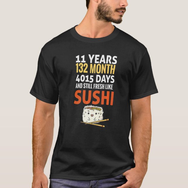 Camiseta Aniversário Dizendo 11 Anos Fresco Como Sushi Slog (Frente)