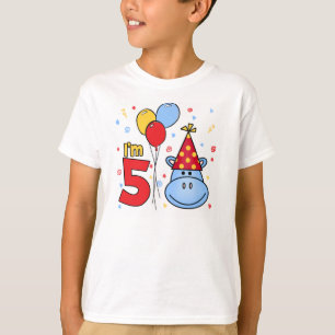 Camiseta Aniversário do 5 de rosto de Hippo azul