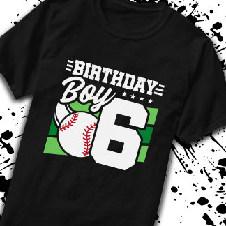 Camiseta Aniversário do 6 de Beisebol Aniversário de 6 Anos