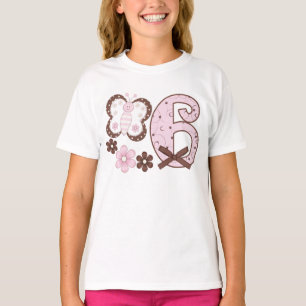 Camiseta Aniversário do 6 de Borboleta Rosa