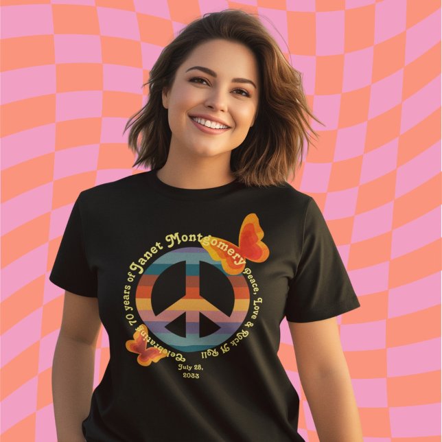 Camiseta Aniversário do 70 de Borboleta Hippie Retro (Criador carregado)