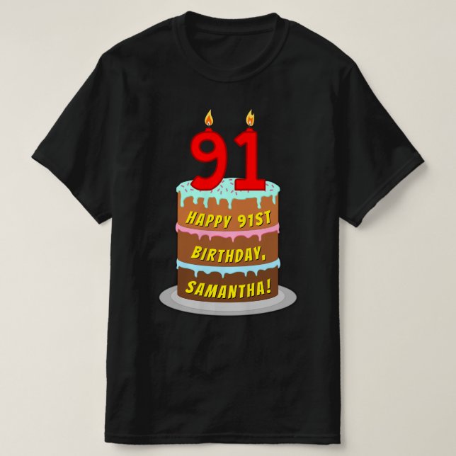 Camiseta Aniversário do 91rua — Bolo e Velas Divertidas, co (Frente do Design)