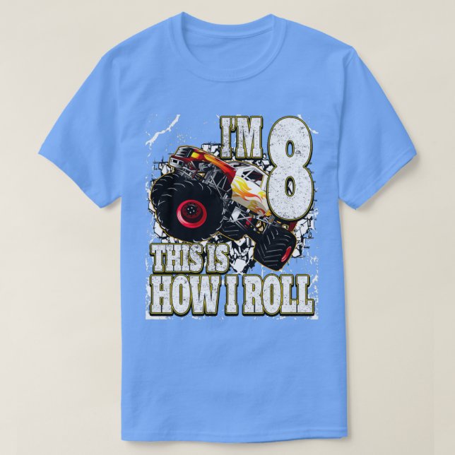 Camiseta Aniversário do Caminhão Monstro de 8 Anos (Frente do Design)
