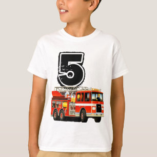 Camiseta Aniversário do carro de bombeiros vermelho feito