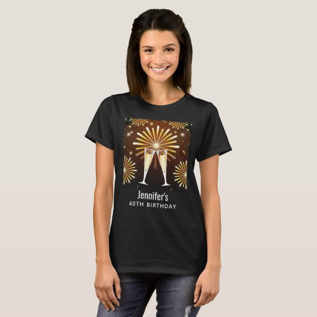 Camiseta Aniversário do Champanhe e do Fireworks (Frente Completa)
