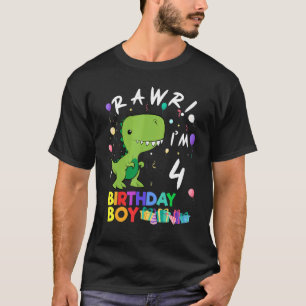 Camiseta Aniversário do Dinossauro Bonitinho Rawr Tenho 4
