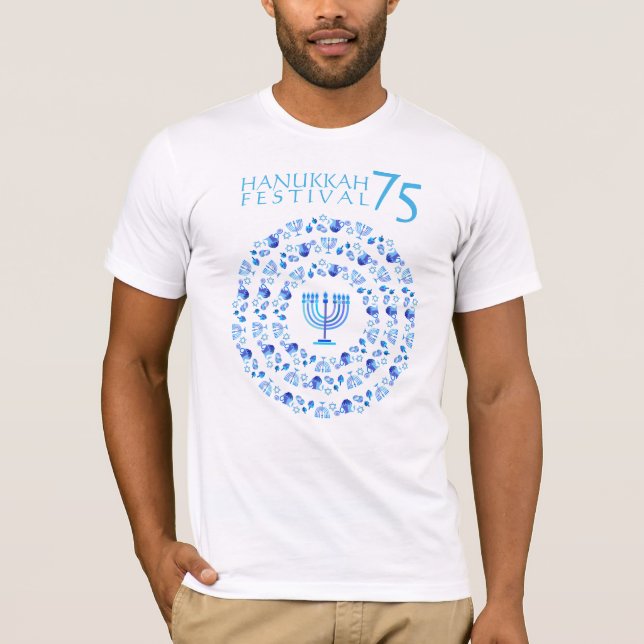 Camiseta Aniversário do Festival das Luzes de Hanukkah 75 (Frente)