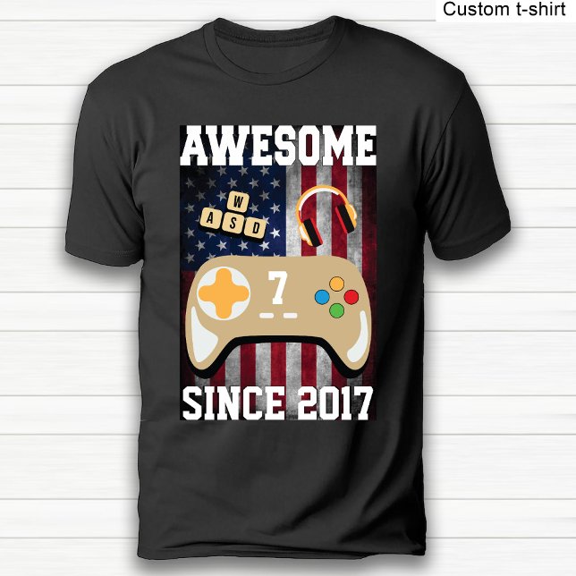 Camiseta Aniversário do Jogo Bandeira Americana (Gaming Lover Birthday Vintage American Flag T-Shirt)