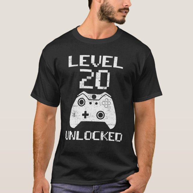 Camiseta Aniversário do Nível 20 Engraçado Gamer 20 de Víde (Frente)