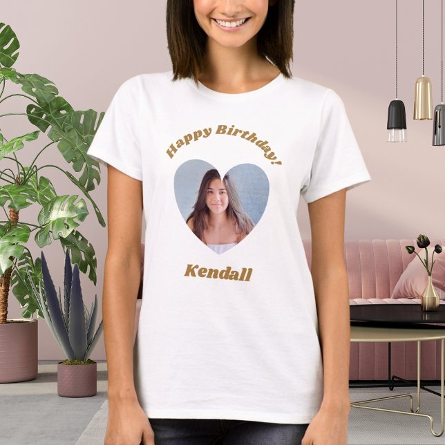 Camiseta Aniversário do nome do coração da foto (Criador carregado)