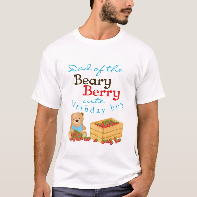 Camiseta Aniversário do Pai de Morangos de Beary Berry Cute (Frente)