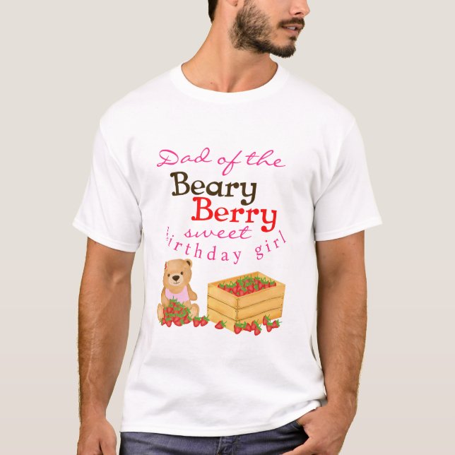 Camiseta Aniversário do Pai de Morangos de Beary Berry Swee (Frente)