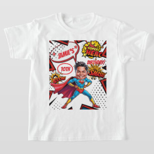 Camiseta Aniversário do Super Herói Caricatura com Pacotes