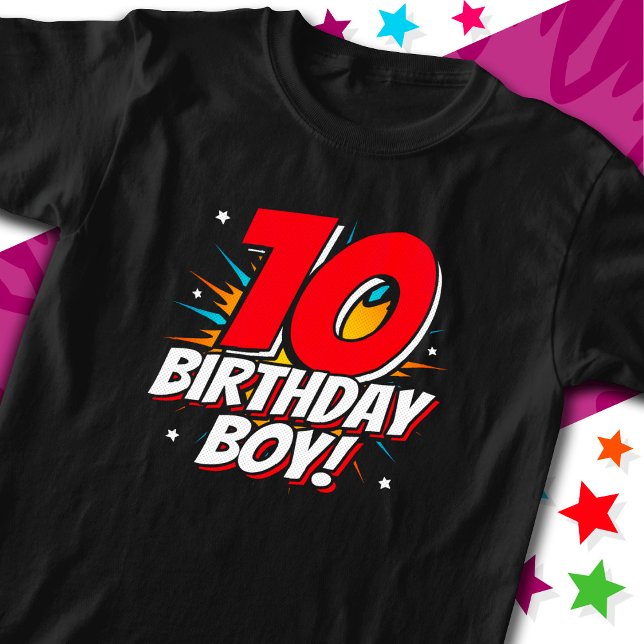 Camiseta Aniversário do Super Herói de 10 Anos Aniversário  (Criador carregado)