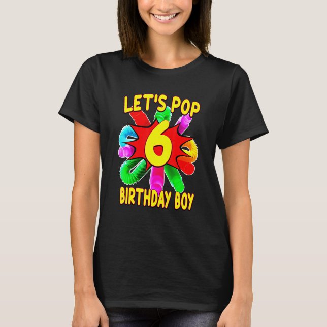 Camiseta Aniversário do Tema do Tubo de Pop Infantil de 6 A (Frente)