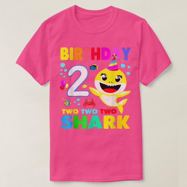 Camiseta Aniversário Do Tubarão, 2 Anos De Idade, segundo a (Frente do Design)