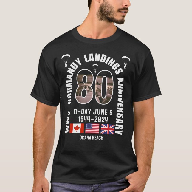 Camiseta Aniversário do WW2 80, DESEMBARQUES NORMANDY DO DI (Frente)
