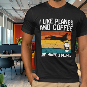 Camiseta Aniversário Engraçado Eu Gosto de Aviões Café e 3
