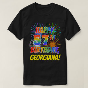 Camiseta ANIVERSÁRIO FELIZ do olhar do arco-íris 57TH;