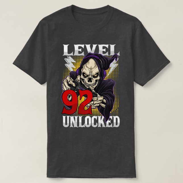 Camiseta Aniversário Gamer Skeleton Nível 92 Gam Desbloquea (Frente do Design)