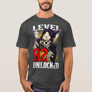 Camiseta Aniversário Gamer Skeleton Nível 92 Gam Desbloquea