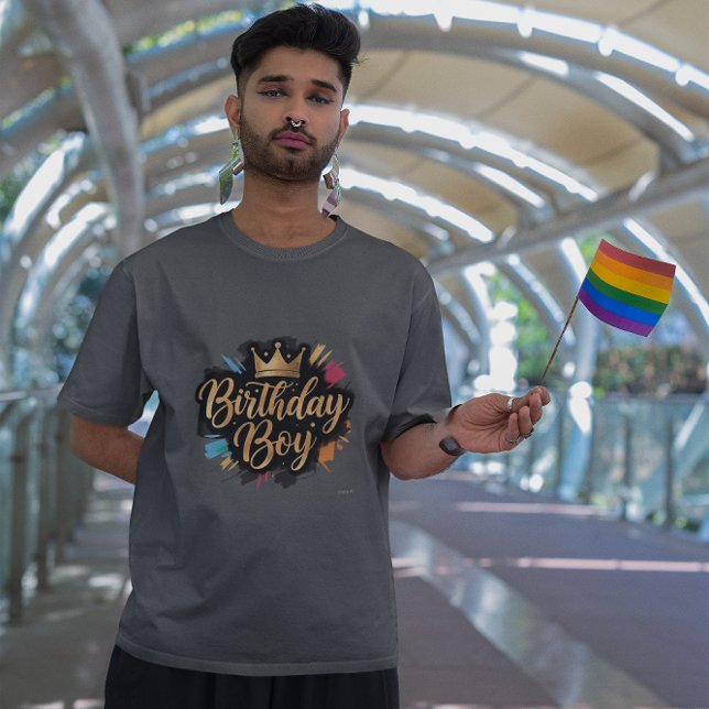 Camiseta Aniversário Garoto Ouro Coroa Splash (Criador carregado)