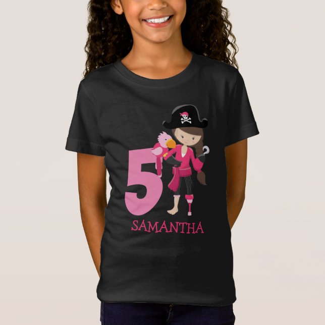 Camiseta Aniversário GIRL Papagaio5 Pirata Nome T-Shirt (Frente)