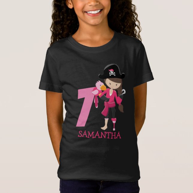 Camiseta Aniversário GIRL Papagaio7 Pirata Nome T-Shirt (Frente)