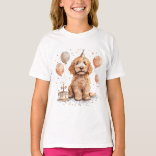 Camiseta Aniversário Goldendoodle Cog Bolo de Aniversário