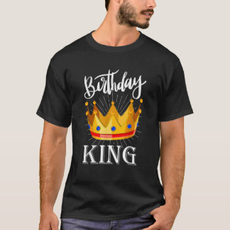 Camiseta Aniversário Homens Menino Birthday King Homens Pr