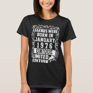 Camiseta Aniversário Janeiro De 1976 Ano De Lendas Usadas