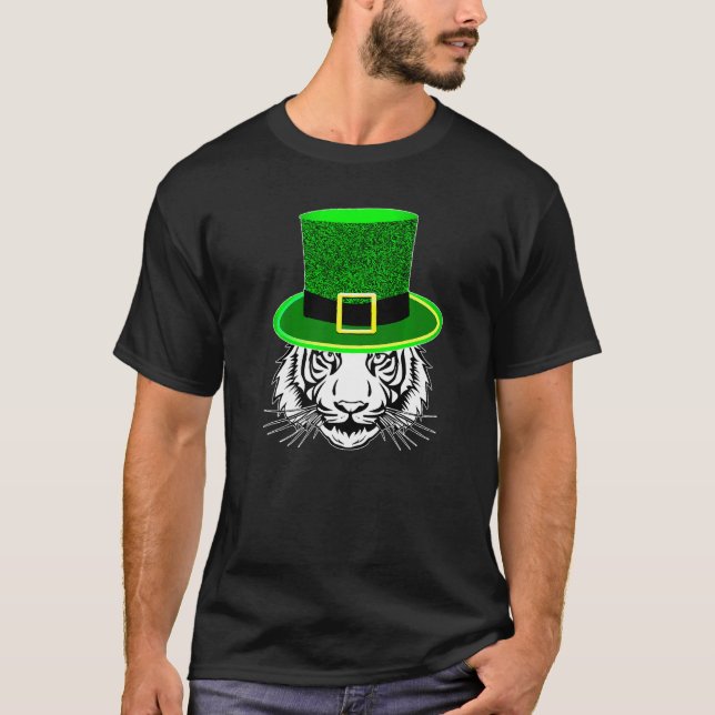 Camiseta Aniversário Leprechaun Tiger Dia de São Patrício P (Frente)