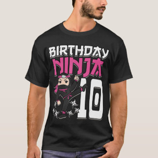 Camiseta Aniversário Ninja 10 Garota Rosa Shinobi Pensou 10