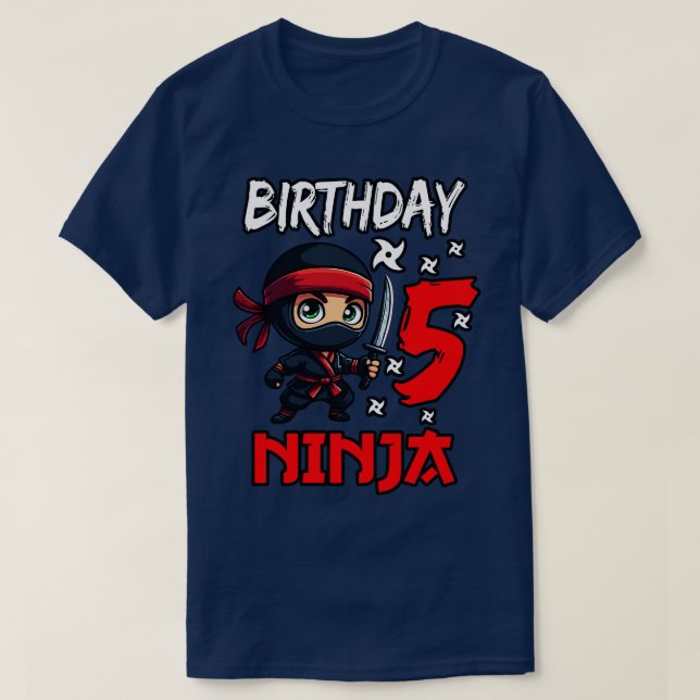 Camiseta Aniversário Ninja 5 Crianças 5 (Frente do Design)