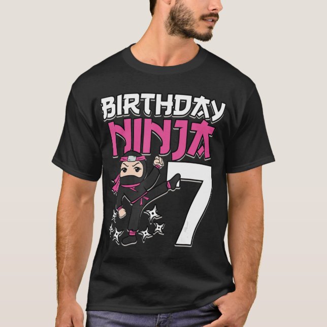 Camiseta Aniversário Ninja 7 Garota Rosa Shinobi Pensava 7  (Frente)