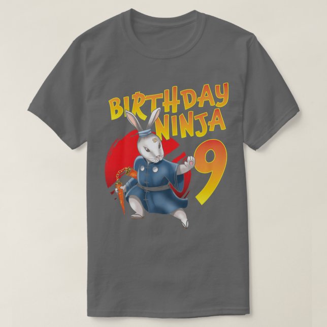 Camiseta Aniversário Ninja Bunny 9 Anos Nono Dia Nascer 201 (Frente do Design)
